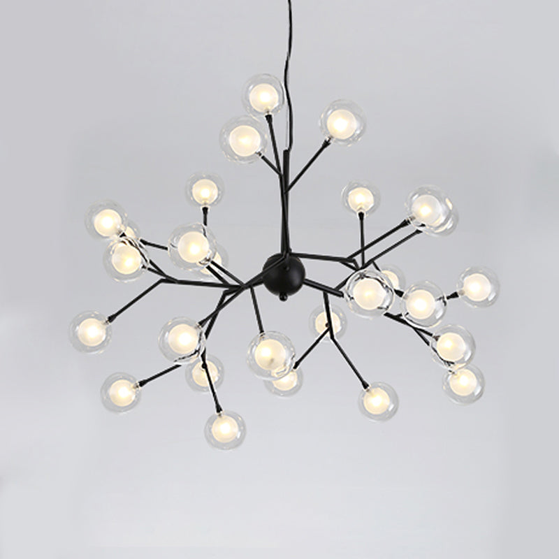 Simplicity Led Chandelier Bubble Pendant Light With Dual Glass Shade For Living Room 27 / Black