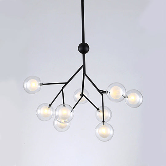 Simplicity Led Chandelier Bubble Pendant Light With Dual Glass Shade For Living Room 9 / Black