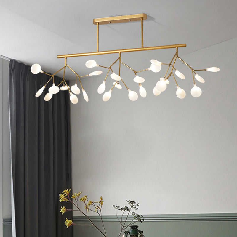 Modern Metal Linear Island Light: Branching Led Pendant Fixture Gold / C