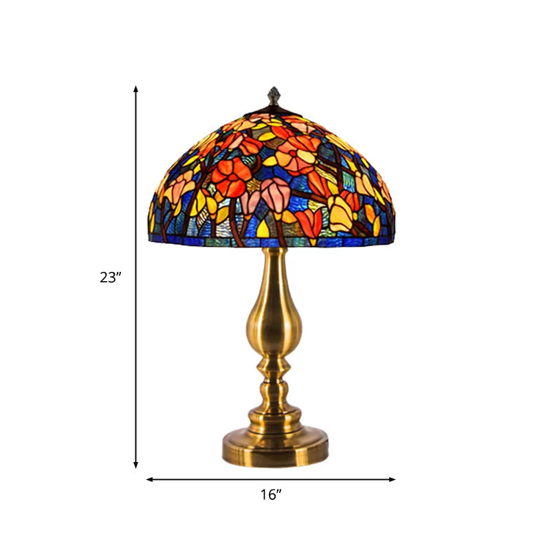 Tiffany Glass Brass Table Lamp - Classic Night Lighting With Magnolia Pattern