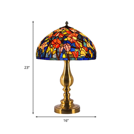 Tiffany Glass Brass Table Lamp - Classic Night Lighting With Magnolia Pattern