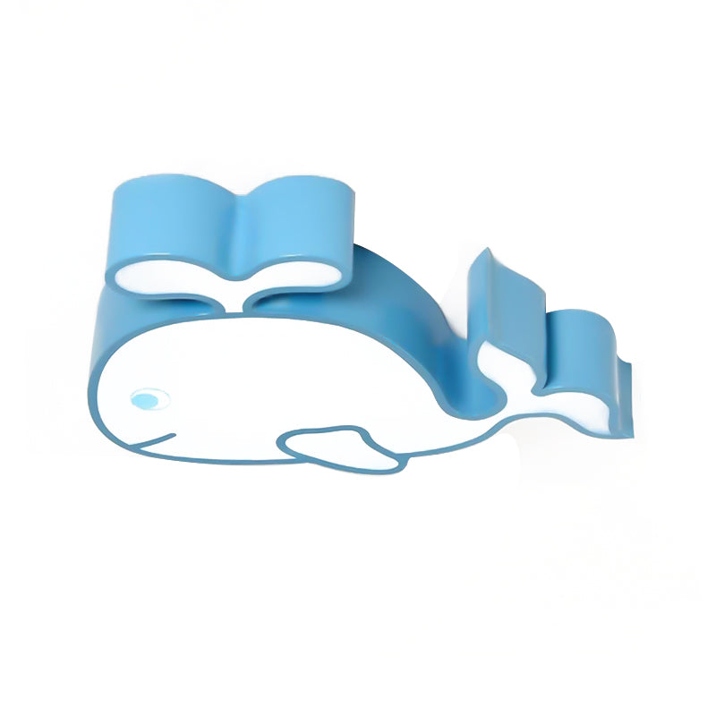 Whimsical Baby Whale Led Flush Mount Light For Kindergarten - Cartoon Acrylic Ceiling Lamp