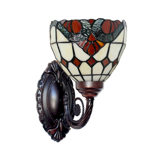 Black Baroque Grid Bowl Wall Lamp - Stained Art Glass Light Fixture