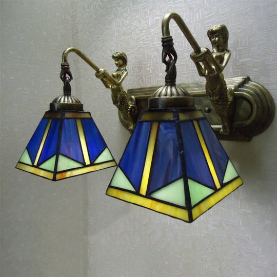 Tiffany Bronze Cut Glass Trapezoid Wall Mount Light Fixture With Mermaid Arm - Elegant Lighting 2 /