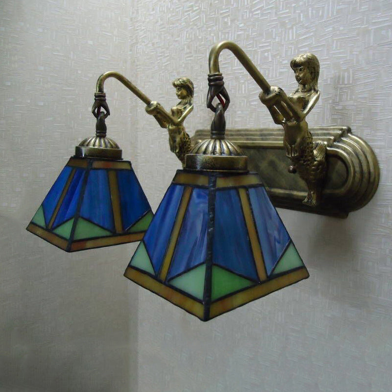 Tiffany Bronze Cut Glass Trapezoid Wall Mount Light Fixture With Mermaid Arm - Elegant Lighting