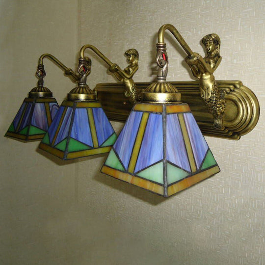 Tiffany Bronze Cut Glass Trapezoid Wall Mount Light Fixture With Mermaid Arm - Elegant Lighting