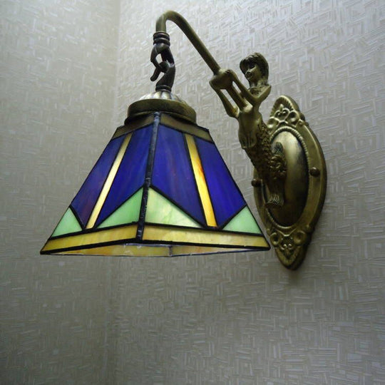 Tiffany Bronze Cut Glass Trapezoid Wall Mount Light Fixture With Mermaid Arm - Elegant Lighting 1 /