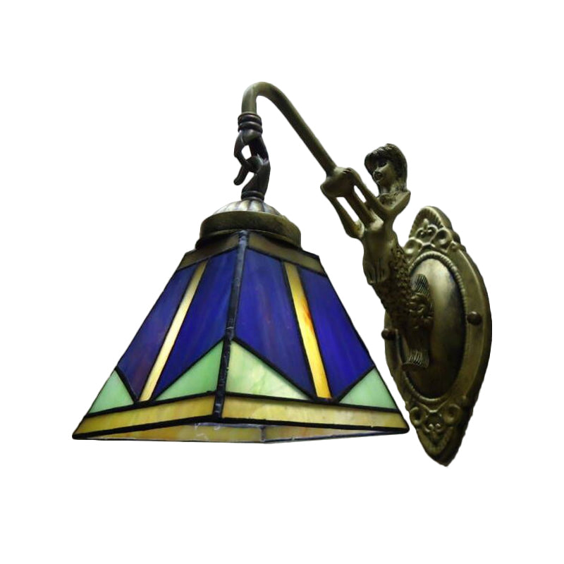 Tiffany Bronze Cut Glass Trapezoid Wall Mount Light Fixture With Mermaid Arm - Elegant Lighting