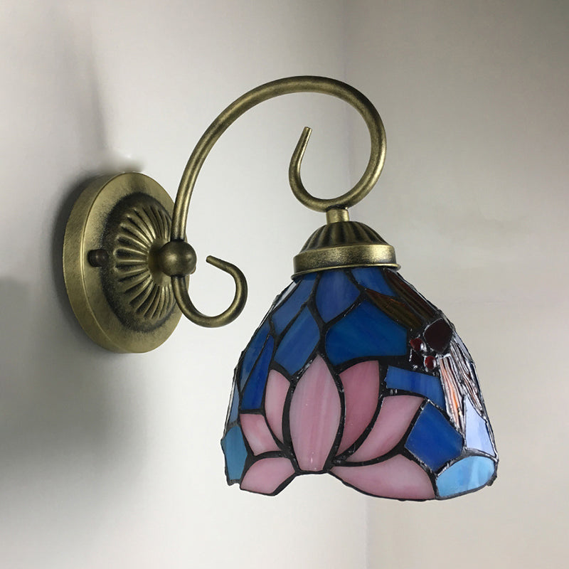 Victorian Dragonfly Stained Glass Wall Sconce With Brass Fixture