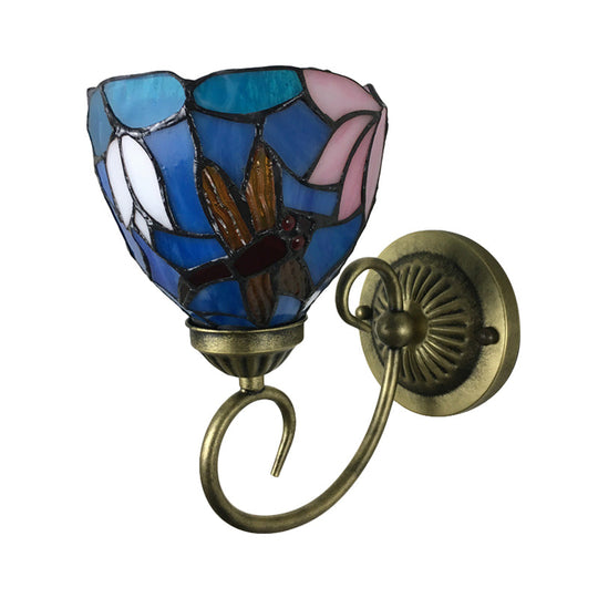 Victorian Dragonfly Stained Glass Wall Sconce With Brass Fixture