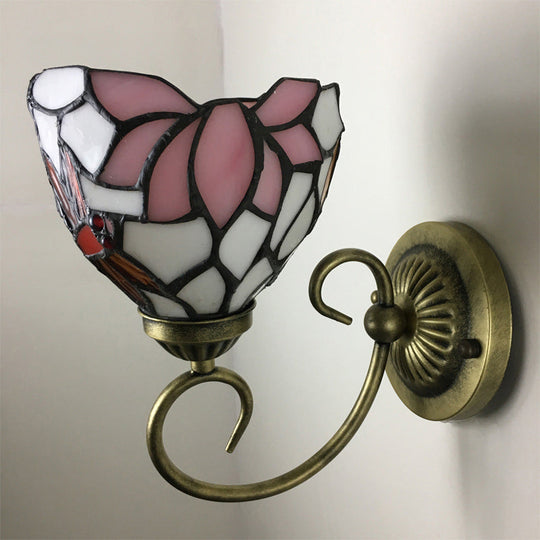 Victorian Dragonfly Stained Glass Wall Sconce With Brass Fixture