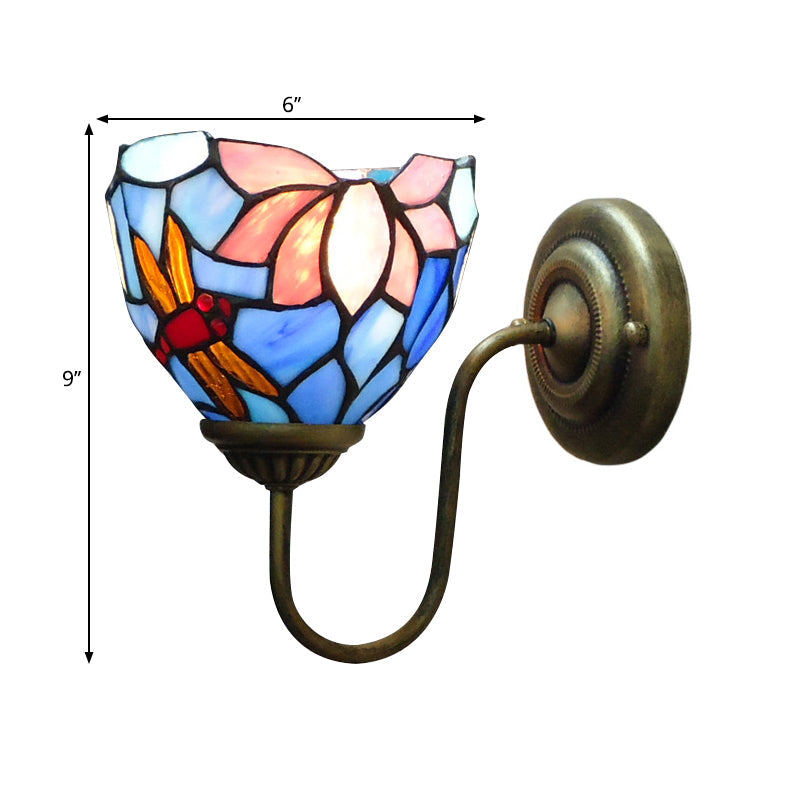 Victorian Dragonfly Stained Glass Wall Sconce With Brass Fixture