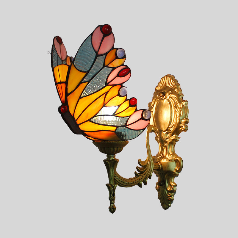 Stunning Stained Glass Wall Sconce Light: Tiffany 1 Head Mount Lamp With Curved Arm & Geometric