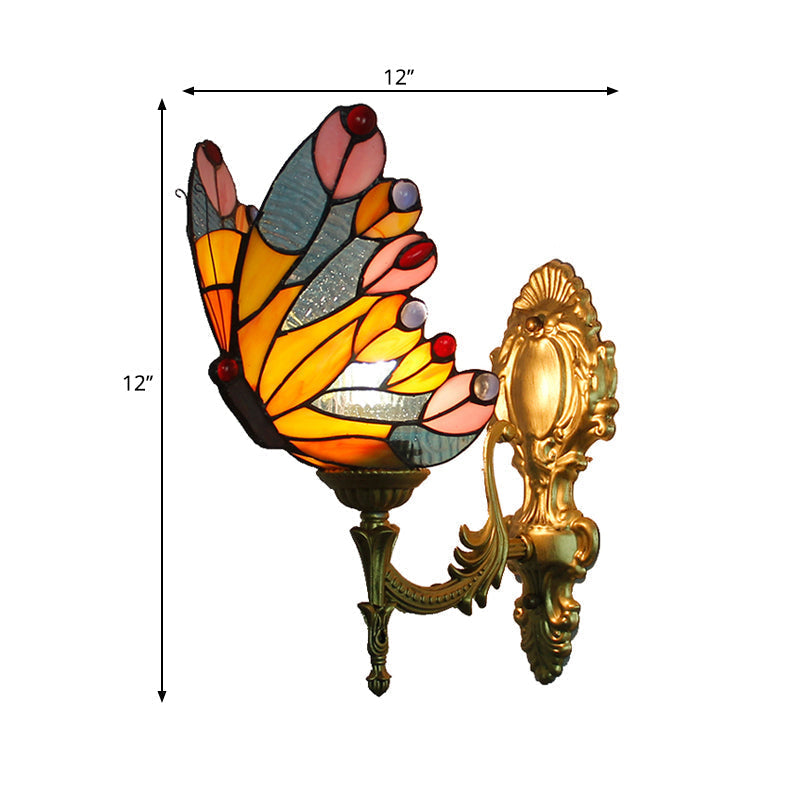 Stunning Stained Glass Wall Sconce Light: Tiffany 1 Head Mount Lamp With Curved Arm & Geometric