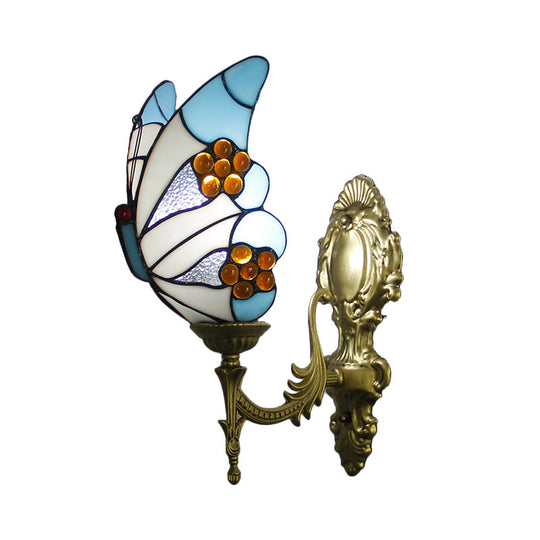 Stunning Stained Glass Wall Sconce Light: Tiffany 1 Head Mount Lamp With Curved Arm & Geometric