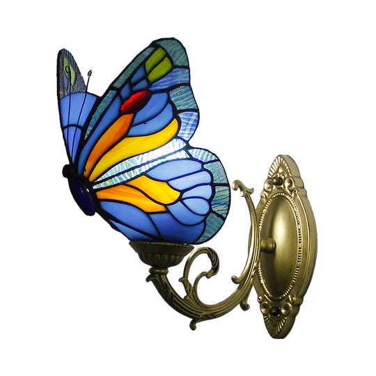 Stunning Stained Glass Wall Sconce Light: Tiffany 1 Head Mount Lamp With Curved Arm & Geometric