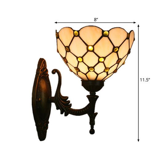 Mediterranean Brass Wall Sconce Elegant Geometry Cut Glass Shade For Corridor Lighting