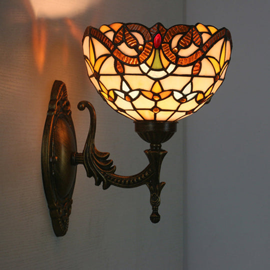 Mediterranean Brass Wall Sconce Elegant Geometry Cut Glass Shade For Corridor Lighting Black / F