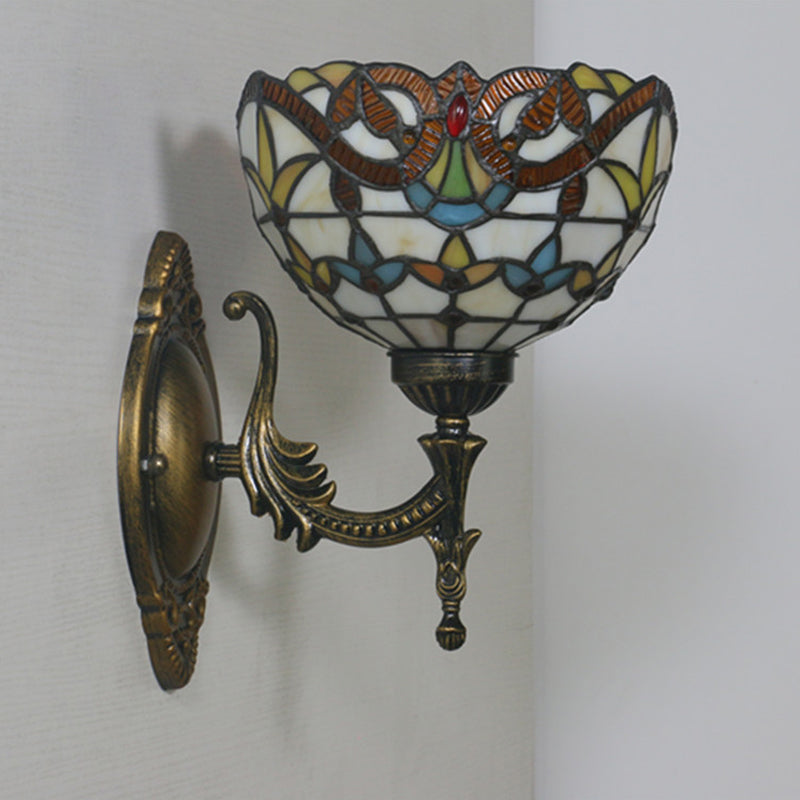 Mediterranean Brass Wall Sconce Elegant Geometry Cut Glass Shade For Corridor Lighting