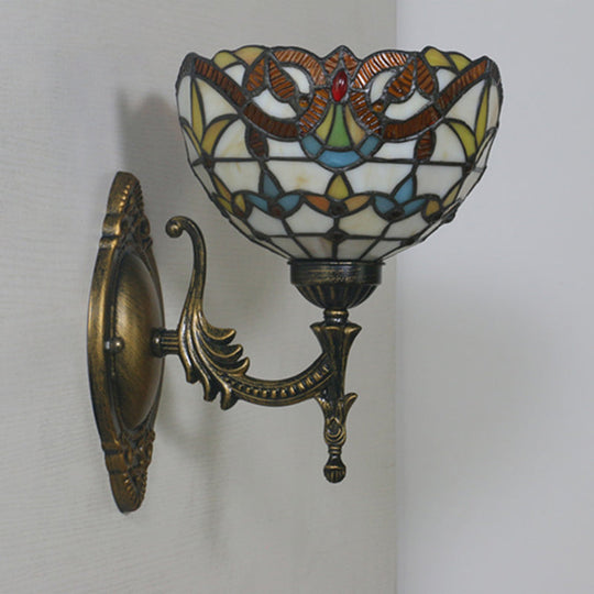 Mediterranean Brass Wall Sconce Elegant Geometry Cut Glass Shade For Corridor Lighting