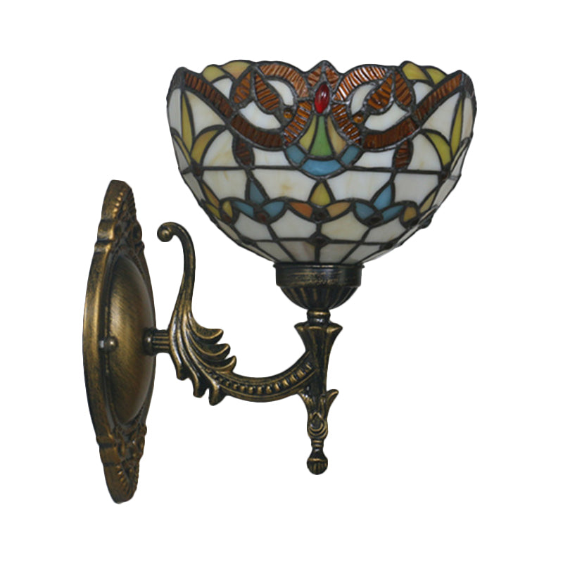 Mediterranean Brass Wall Sconce Elegant Geometry Cut Glass Shade For Corridor Lighting