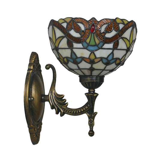 Mediterranean Brass Wall Sconce Elegant Geometry Cut Glass Shade For Corridor Lighting