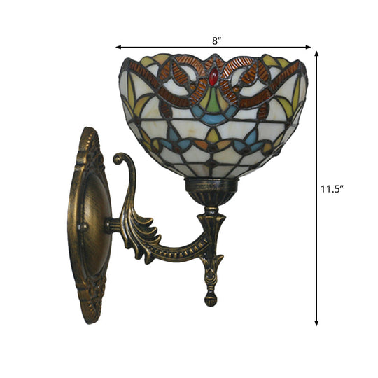 Mediterranean Brass Wall Sconce Elegant Geometry Cut Glass Shade For Corridor Lighting