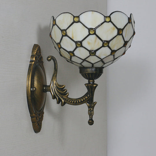 Mediterranean Brass Wall Sconce Elegant Geometry Cut Glass Shade For Corridor Lighting