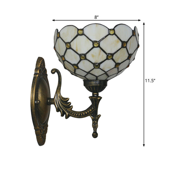 Mediterranean Brass Wall Sconce Elegant Geometry Cut Glass Shade For Corridor Lighting