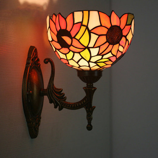 Mediterranean Brass Wall Sconce Elegant Geometry Cut Glass Shade For Corridor Lighting Black / G