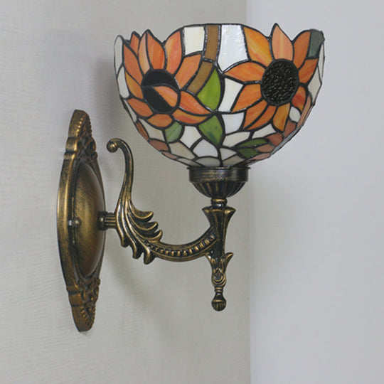 Mediterranean Brass Wall Sconce Elegant Geometry Cut Glass Shade For Corridor Lighting