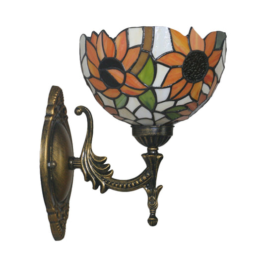 Mediterranean Brass Wall Sconce Elegant Geometry Cut Glass Shade For Corridor Lighting