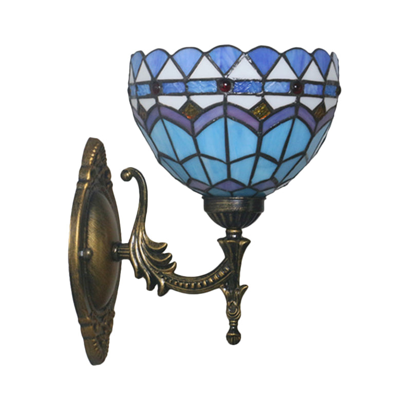 Mediterranean Brass Wall Sconce Elegant Geometry Cut Glass Shade For Corridor Lighting