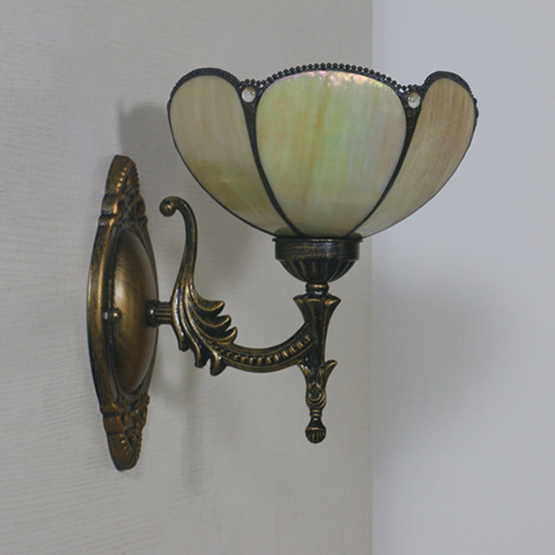 Mediterranean Brass Wall Sconce Elegant Geometry Cut Glass Shade For Corridor Lighting