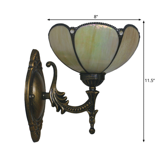 Mediterranean Brass Wall Sconce Elegant Geometry Cut Glass Shade For Corridor Lighting