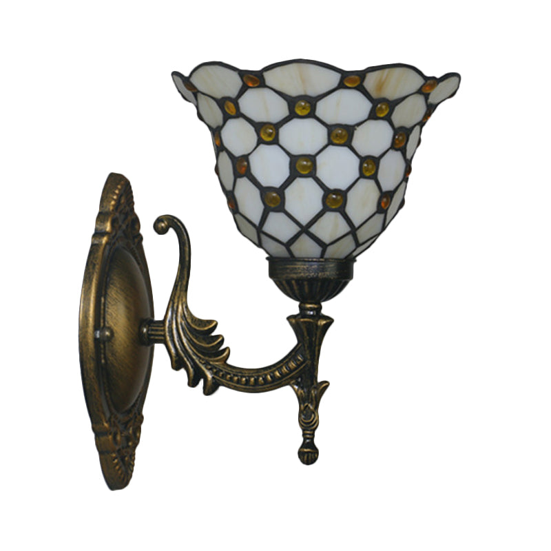 Mediterranean Brass Wall Sconce Elegant Geometry Cut Glass Shade For Corridor Lighting