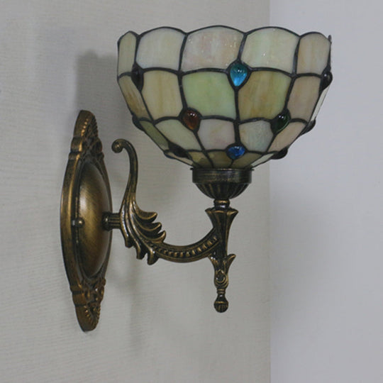 Mediterranean Brass Wall Sconce Elegant Geometry Cut Glass Shade For Corridor Lighting