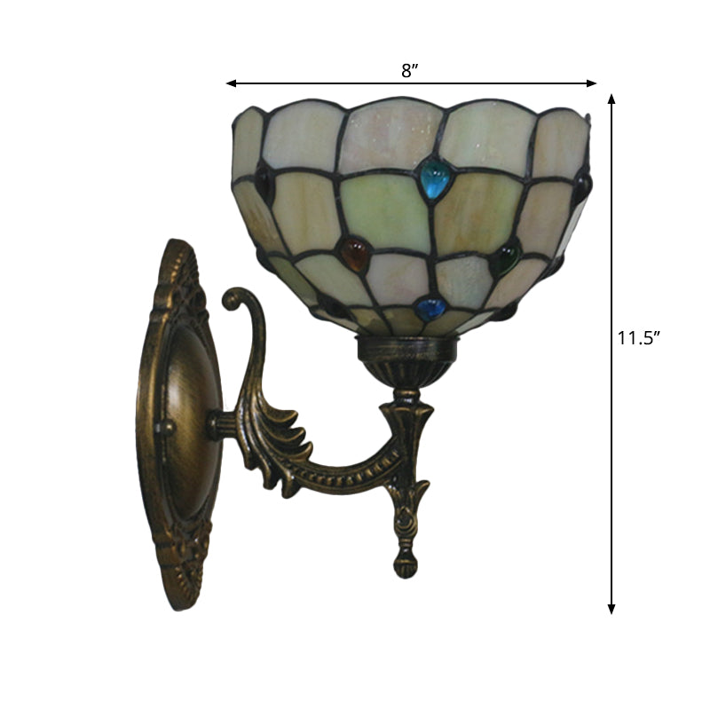 Mediterranean Brass Wall Sconce Elegant Geometry Cut Glass Shade For Corridor Lighting