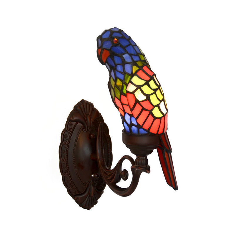 Red Stained Art Glass Parrot Wall Sconce Lighting - Baroque Light Fixture