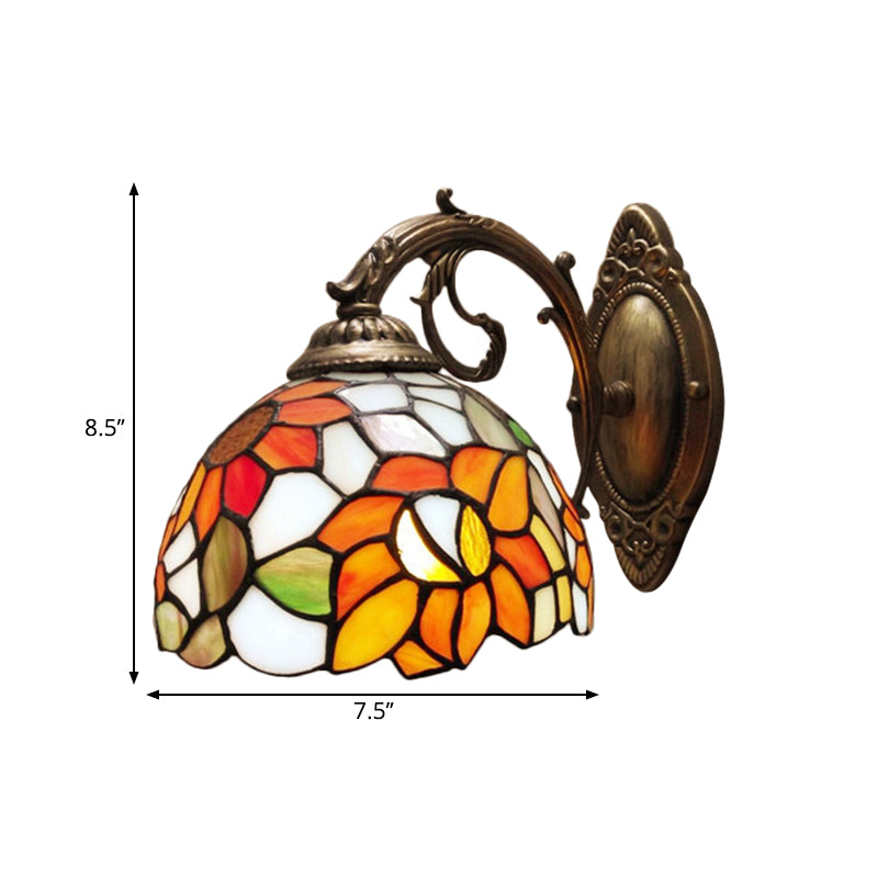 Baroque Dome Stained Glass Sunflower Pattern Sconce - Orange Wall Lighting Idea