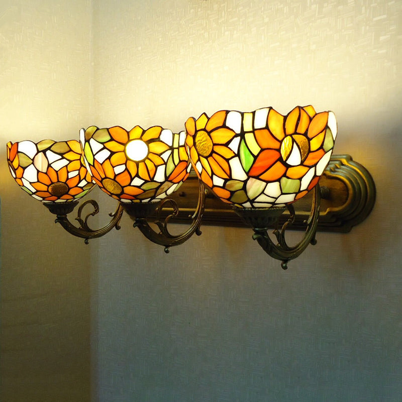 Victorian Yellow Sunflower Sconce - 3 Light Hand Cut Glass Wall Fixture