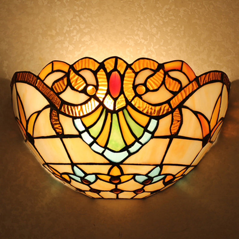 Tiffany Style Stained Glass Wall Sconce - Flush Mount With 1-Head Bowl Shade