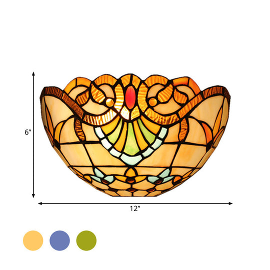 Tiffany Style Stained Glass Wall Sconce - Flush Mount With 1-Head Bowl Shade