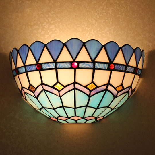 Tiffany Style Stained Glass Wall Sconce - Flush Mount With 1-Head Bowl Shade