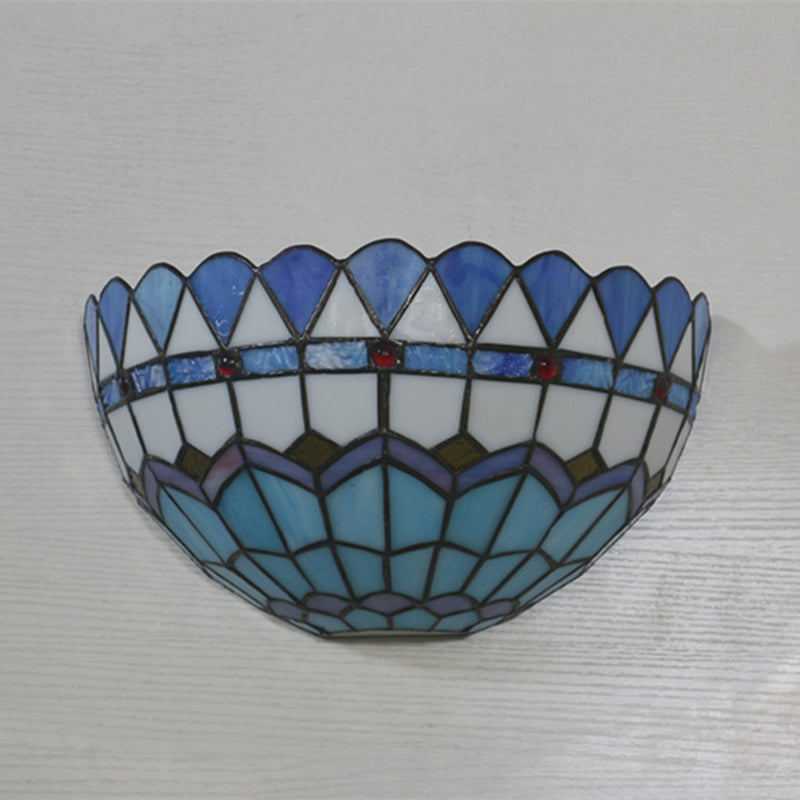 Tiffany Style Stained Glass Wall Sconce - Flush Mount With 1-Head Bowl Shade