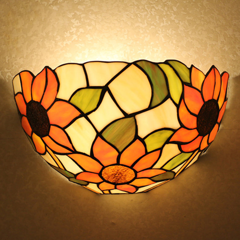 Tiffany Style Stained Glass Wall Sconce - Flush Mount With 1-Head Bowl Shade