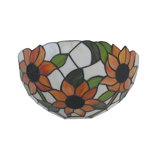 Tiffany Style Stained Glass Wall Sconce - Flush Mount With 1-Head Bowl Shade