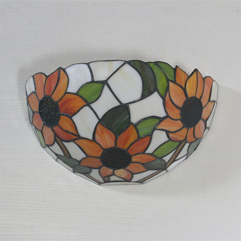 Tiffany Style Stained Glass Wall Sconce - Flush Mount With 1-Head Bowl Shade