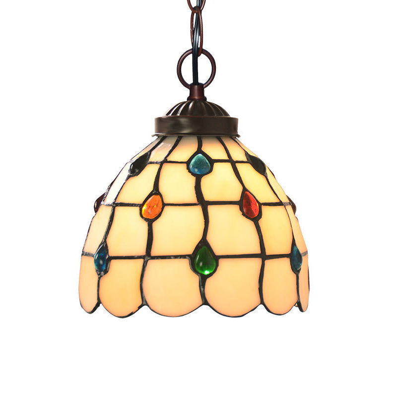 Victorian White Glass Copper Dome Pendant Light With Gem Pattern Kit