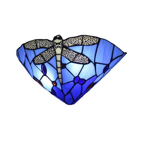 Tiffany Dragonfly Patterned Glass Wall Sconce With Cone Cut Mount